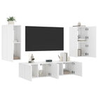 4-Delige Tv-Wandmeubelset Met Led-Verlichting Bewerkt Hout Wit