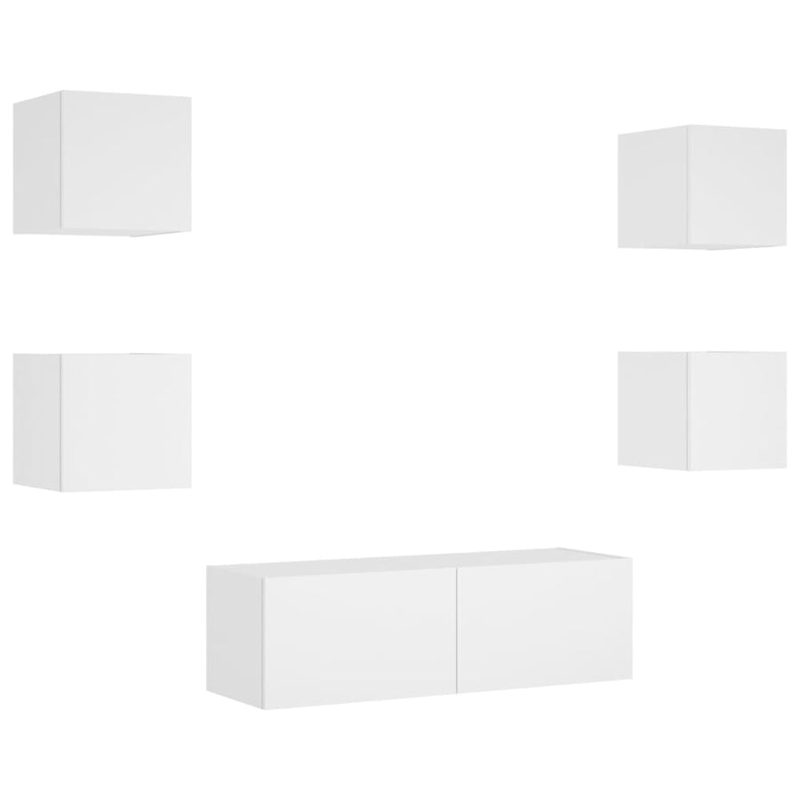 5-Delige Tv-Wandmeubelset Met Led-Verlichting Wit
