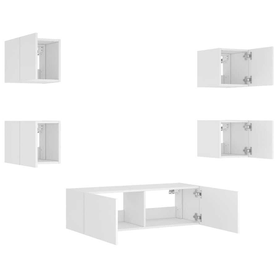 5-Delige Tv-Wandmeubelset Met Led-Verlichting Wit