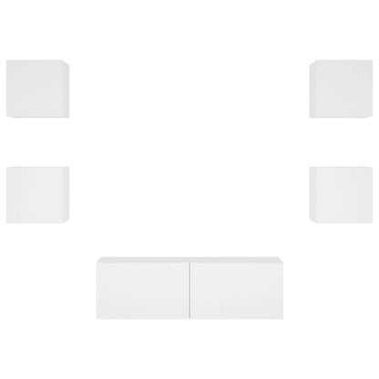 5-Delige Tv-Wandmeubelset Met Led-Verlichting Wit