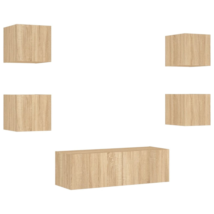 5-Delige Tv-Wandmeubelset Met Led-Verlichting Kleur Sonoma eiken