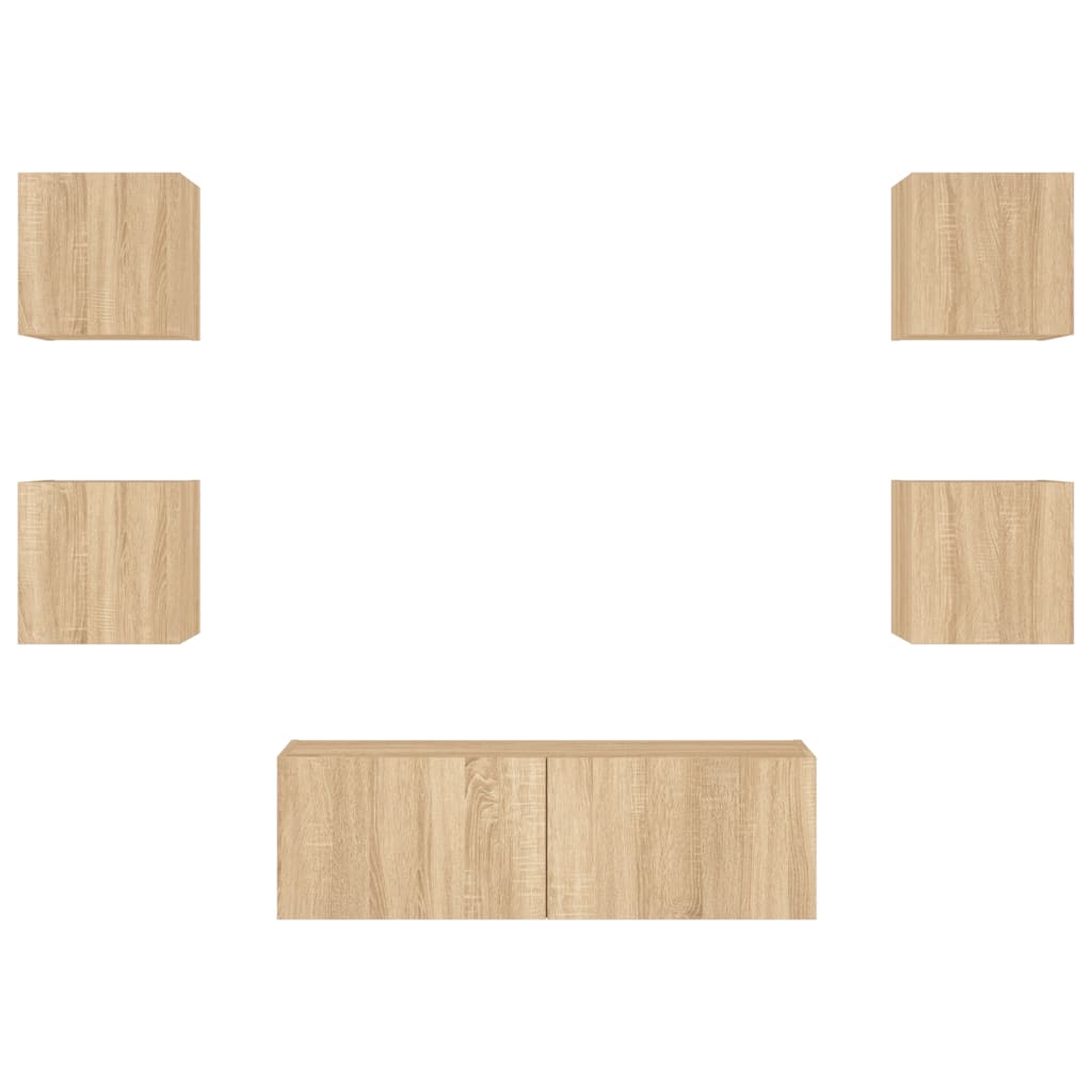 5-Delige Tv-Wandmeubelset Met Led-Verlichting Kleur Sonoma eiken