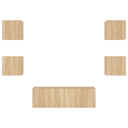 5-Delige Tv-Wandmeubelset Met Led-Verlichting Kleur Sonoma eiken