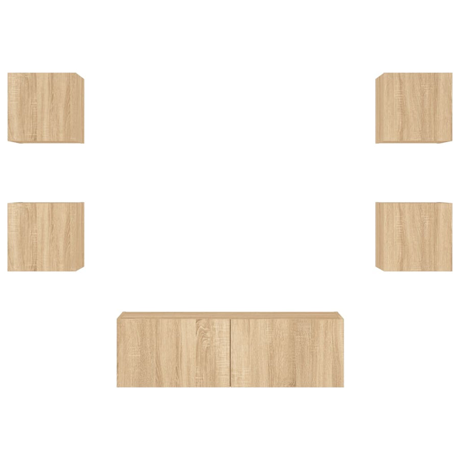 5-Delige Tv-Wandmeubelset Met Led-Verlichting Kleur Sonoma eiken