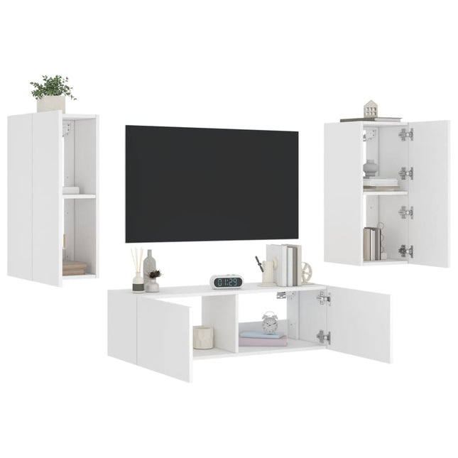 3-Delige Tv-Wandmeubelset Met Led-Verlichting Wit