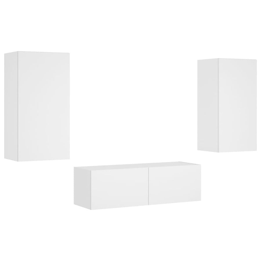 3-Delige Tv-Wandmeubelset Met Led-Verlichting Wit