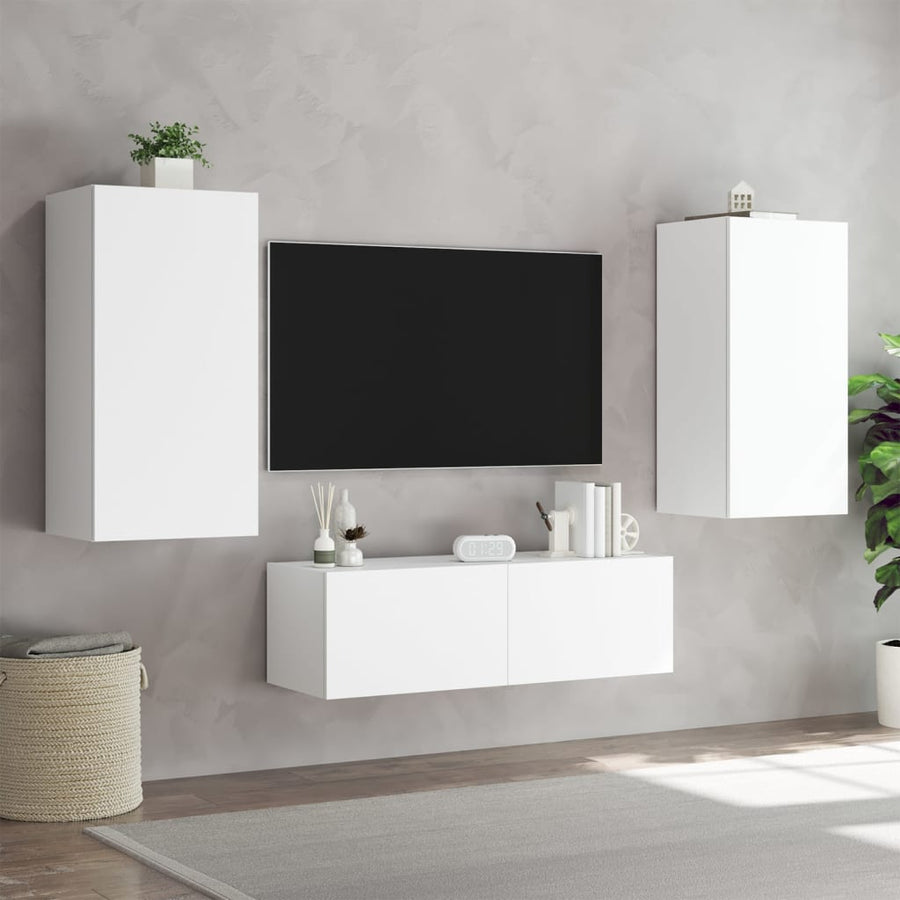 3-Delige Tv-Wandmeubelset Met Led-Verlichting Wit