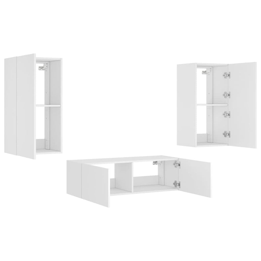 3-Delige Tv-Wandmeubelset Met Led-Verlichting Wit