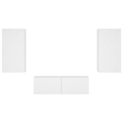 3-Delige Tv-Wandmeubelset Met Led-Verlichting Wit