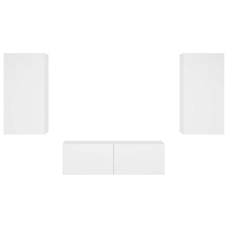 3-Delige Tv-Wandmeubelset Met Led-Verlichting Wit