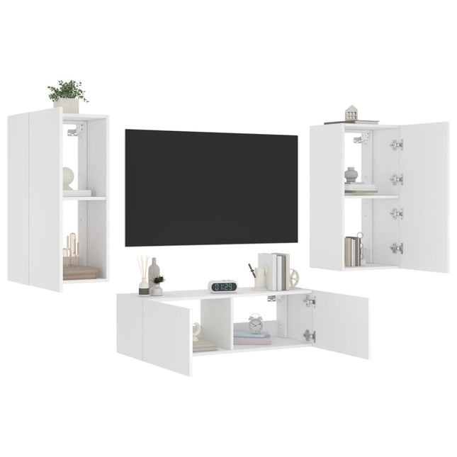 3-Delige Tv-Wandmeubelset Met Led-Verlichting Wit