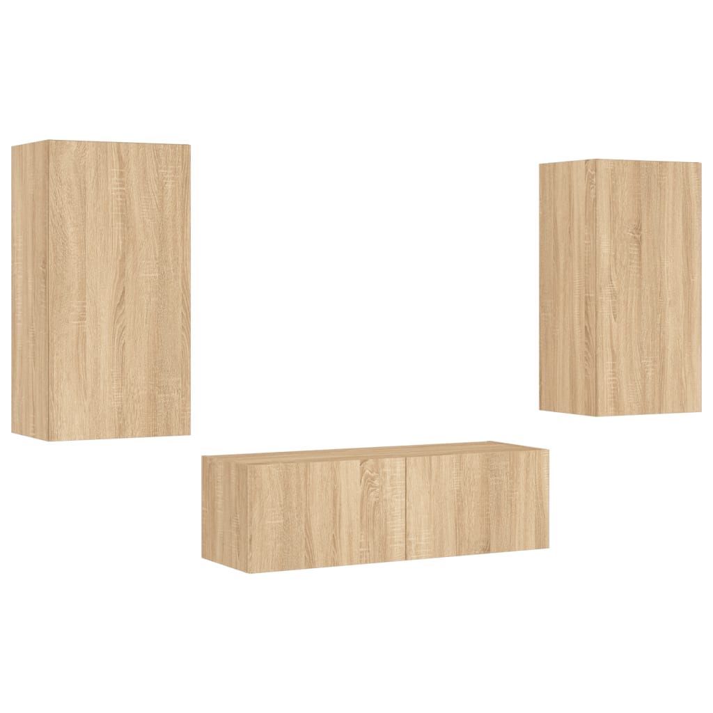 3-Delige Tv-Wandmeubelset Met Led-Verlichting Kleur Sonoma eiken