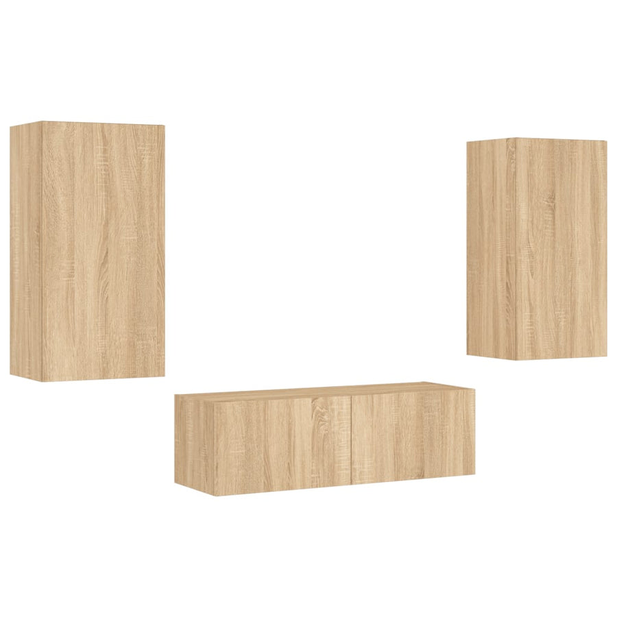 3-Delige Tv-Wandmeubelset Met Led-Verlichting Kleur Sonoma eiken