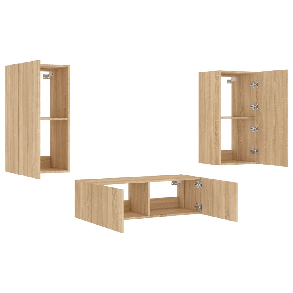 3-Delige Tv-Wandmeubelset Met Led-Verlichting Kleur Sonoma eiken