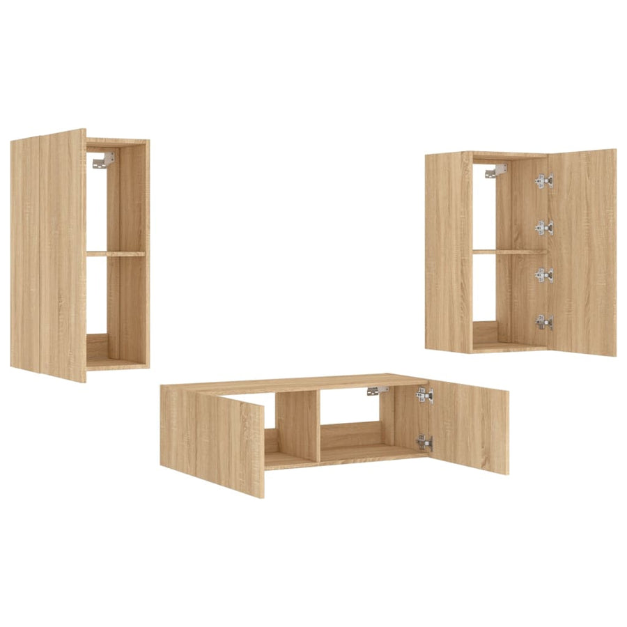 3-Delige Tv-Wandmeubelset Met Led-Verlichting Kleur Sonoma eiken
