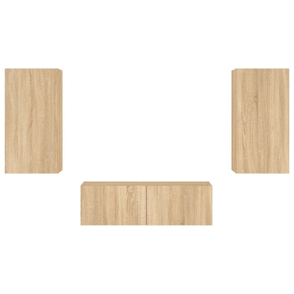 3-Delige Tv-Wandmeubelset Met Led-Verlichting Kleur Sonoma eiken
