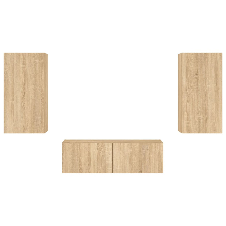 3-Delige Tv-Wandmeubelset Met Led-Verlichting Kleur Sonoma eiken