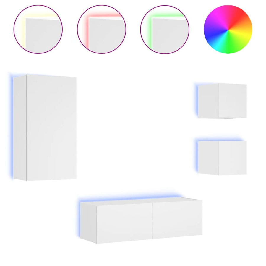 4-Delige Tv-Wandmeubelset Met Led-Verlichting Wit