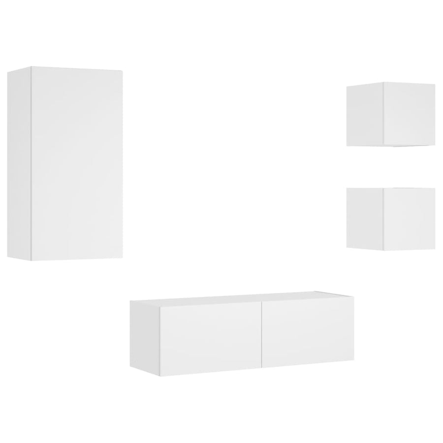 4-Delige Tv-Wandmeubelset Met Led-Verlichting Wit