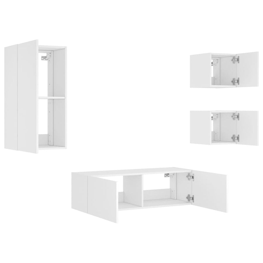 4-Delige Tv-Wandmeubelset Met Led-Verlichting Wit