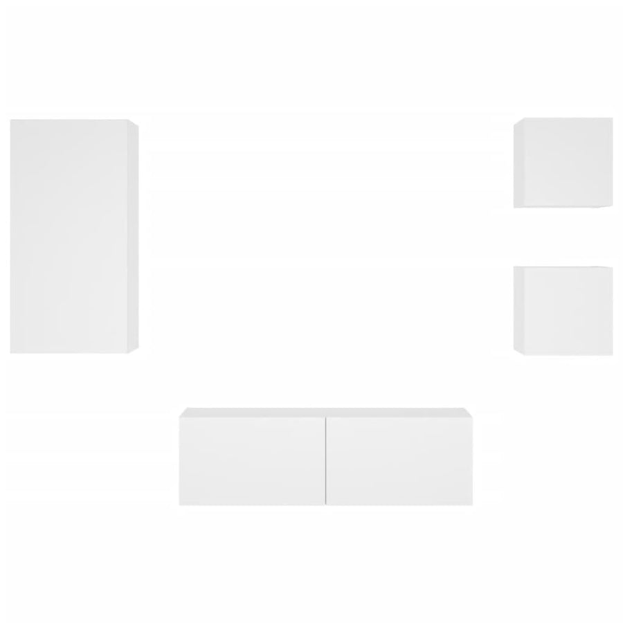 4-Delige Tv-Wandmeubelset Met Led-Verlichting Wit
