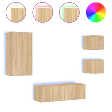 4-Delige Tv-Wandmeubelset Met Led-Verlichting Kleur Sonoma eiken