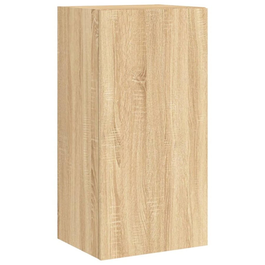 4-Delige Tv-Wandmeubelset Met Led-Verlichting Kleur Sonoma eiken