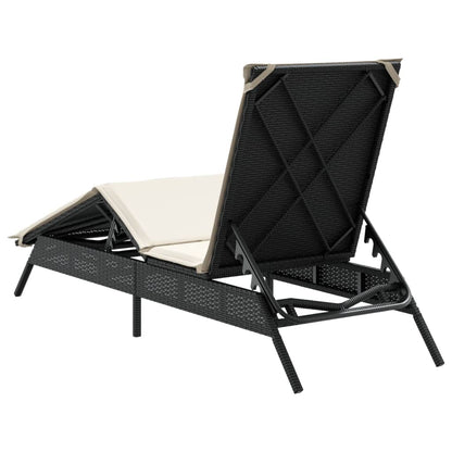 Ligbed met kussen poly rattan zwart