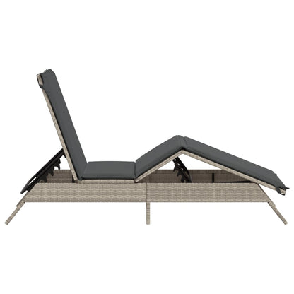 Ligbed met kussen poly rattan lichtgrijs