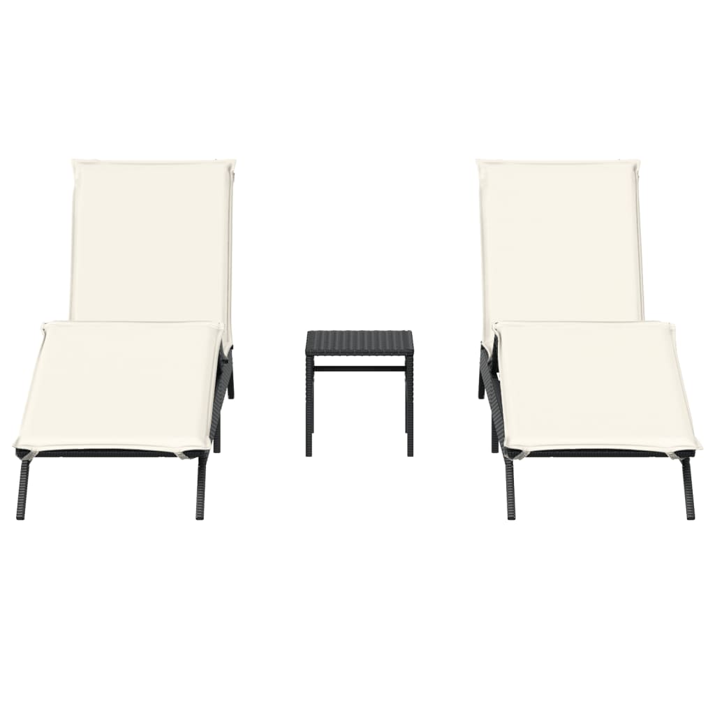 Ligbedden 2 st met tafel poly rattan zwart