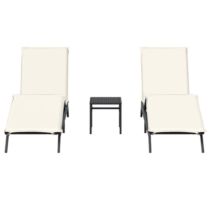 Ligbedden 2 st met tafel poly rattan zwart