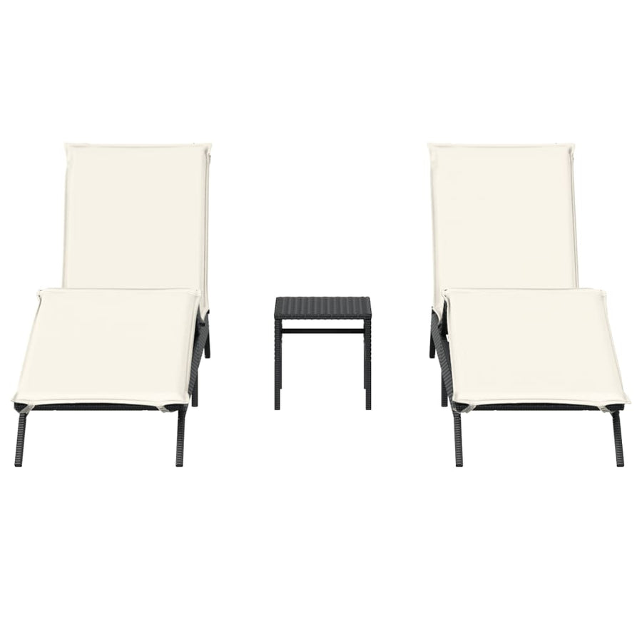 Ligbedden 2 st met tafel poly rattan zwart