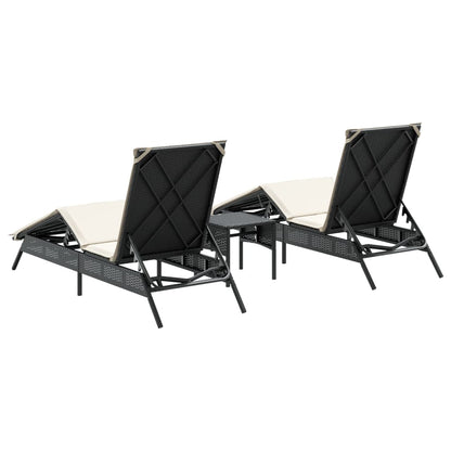 Ligbedden 2 st met tafel poly rattan zwart