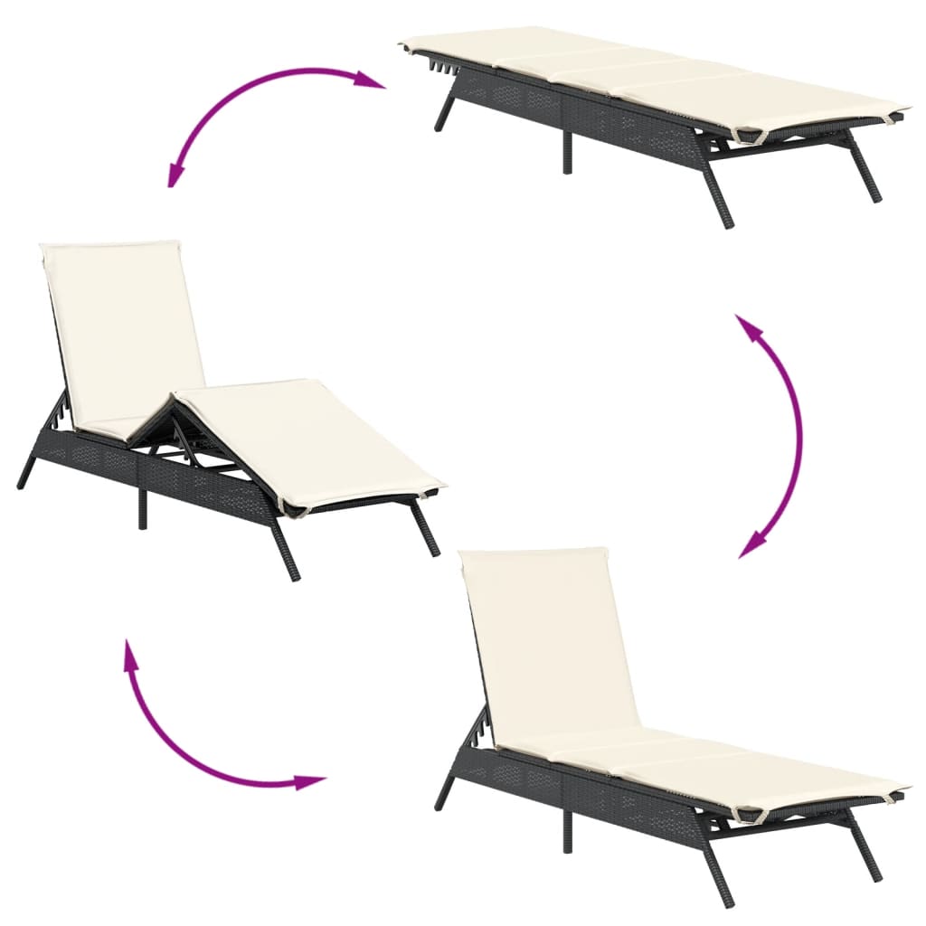 Ligbedden 2 st met tafel poly rattan zwart