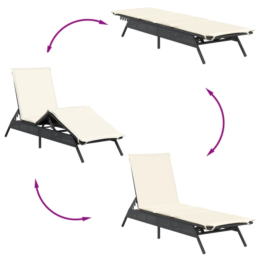 Ligbedden 2 st met tafel poly rattan zwart