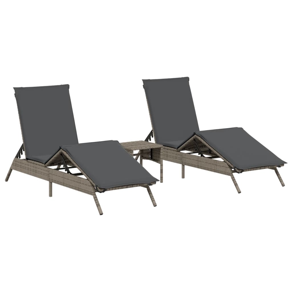 Ligbedden 2 st met tafel poly rattan grijs