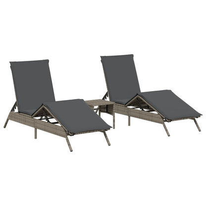 Ligbedden 2 st met tafel poly rattan grijs