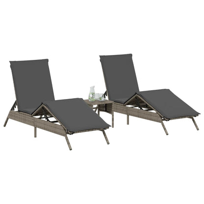 Ligbedden 2 st met tafel poly rattan grijs