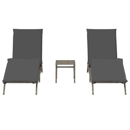 Ligbedden 2 st met tafel poly rattan grijs