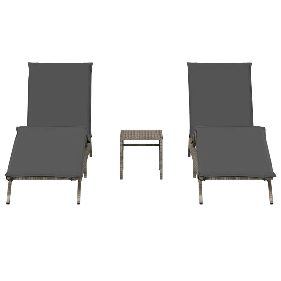 Ligbedden 2 st met tafel poly rattan grijs