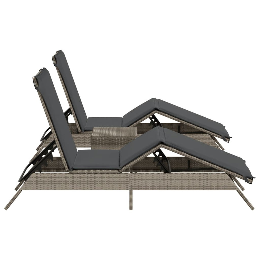 Ligbedden 2 st met tafel poly rattan grijs