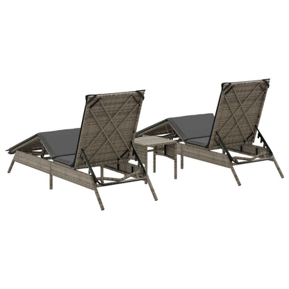 Ligbedden 2 st met tafel poly rattan grijs
