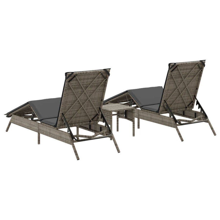 Ligbedden 2 st met tafel poly rattan grijs