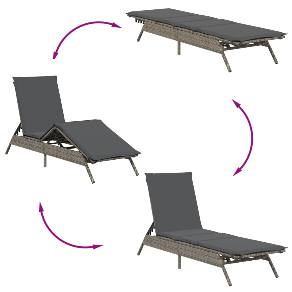 Ligbedden 2 st met tafel poly rattan grijs