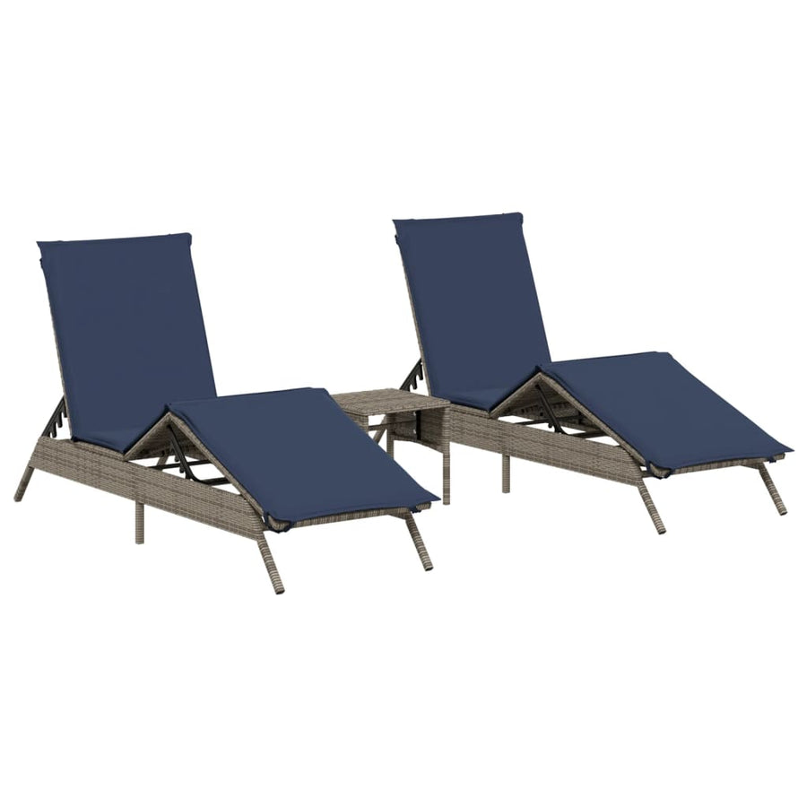 Ligbedden 2 st met tafel poly rattan grijs (alleen VS)