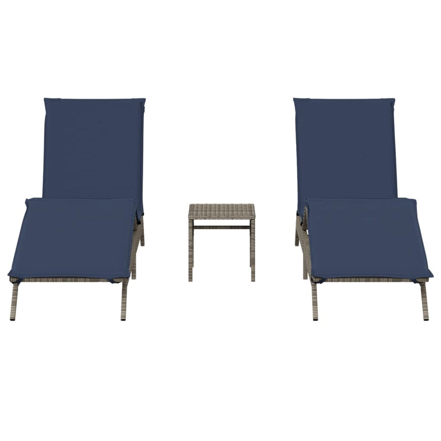 Ligbedden 2 st met tafel poly rattan grijs (alleen VS)