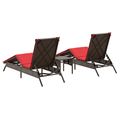Ligstoelen 2 st met tafel poly rattan bruin (alleen VS)