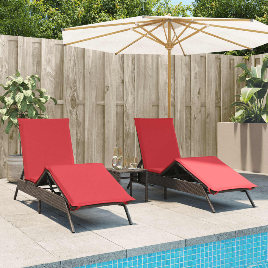 Ligstoelen 2 st met tafel poly rattan bruin (alleen VS)