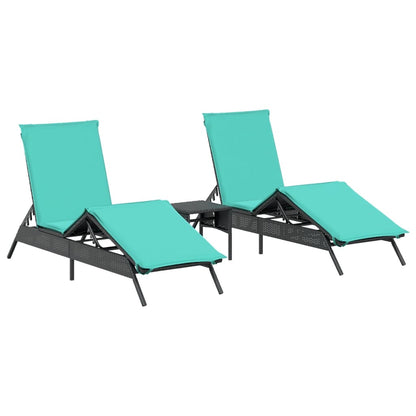 Ligbedden 2 st met tafel poly rattan zwart (alleen VS)