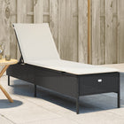 Ligbed poly rattan zwart met kussen